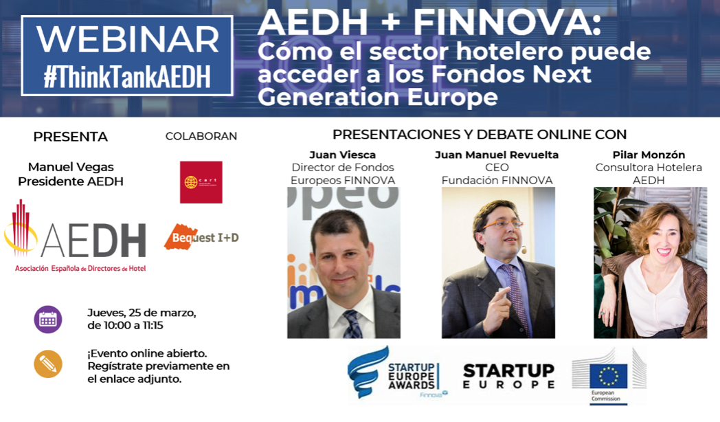 La Asociación Española de Directores de Hoteles (AEDH) y la Fundación Finnova firman un acuerdo de colaboración para ayudar a los hoteleros de España a beneficiarse de los 3.400 millones de euros provenientes de los fondos de recuperación de la Unión Europea.